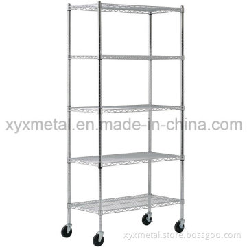 Chrome Metal Movable Wire Shelving Handcart
